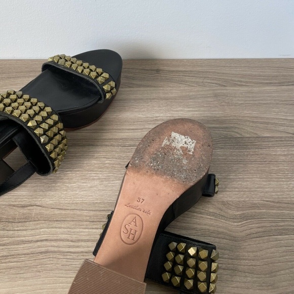 ASH Sandal Platform Black Leather Studded Sz 37/ 7 US Women❤️ - Picture 8 of 8